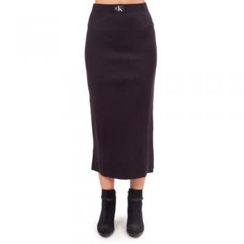 Calvin Klein Gonna A Coste in Morbido Lyocell Nero Donna L