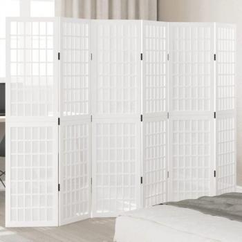 Biombo de 6 Paneles en Madera Paulownia Blanca