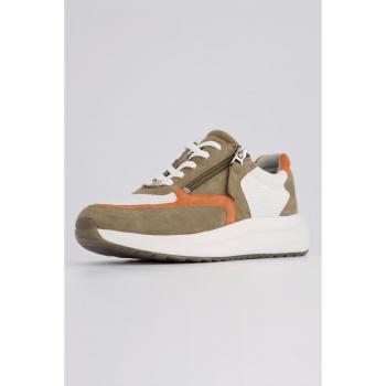 Sneakers in pelle verde con memory foam, larghezza H, Donna, Taglia 39