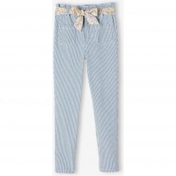 Pantalón de Niña Rayas Azules con Cinturón Estampado