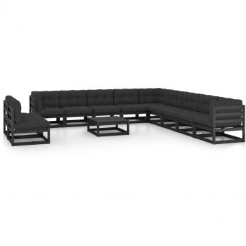 Vidaxl Set de muebles de jardín 12 pzas con cojines madera pino negro