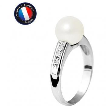 Echte Zoetwaterparel Ring, Witte Kleur, Met Diamant, Gouden Finishing