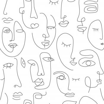 Papel decorativo caras line art blanco y negro