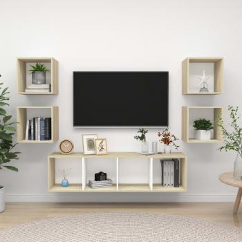 5 Piece TV Cabinet Set by Vidaxl in White and Sonoma Oak