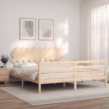 Día y Noche Estructura de cama de matrimonio con cabecero de madera maciza