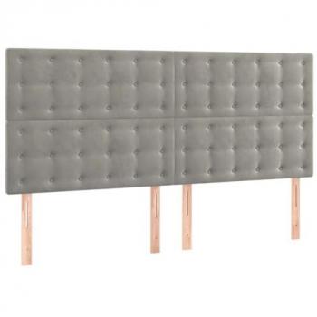 Samt Kopfteil mit LED Hellgrau 160x5x118/128 cm