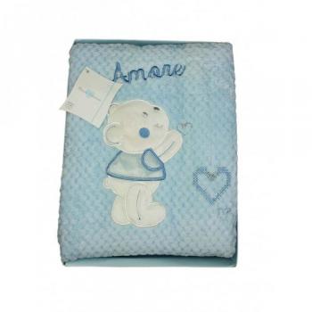 Copertina neonato T&R baby lettino orsetto celeste