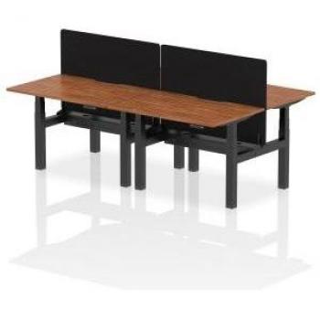 Air Height Adjustable 4 Person Bench Desk with Black Frame and Grey Top