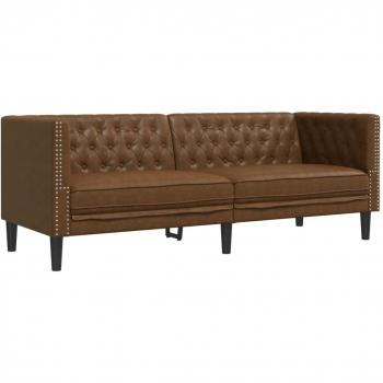 Divano Chesterfield a 3 postazioni colore marrone emulazione di pelle