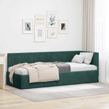 Cadre de lit d'angle contemporain 80 x 200 cm velours vert