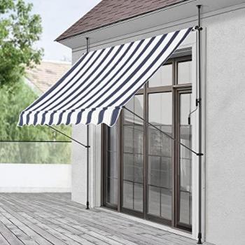 Store Banne Rétractable Acier Polyester 150 x 120 x 220-309 cm Bleu Foncé Blanc