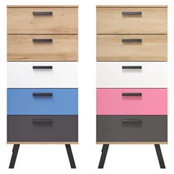 Hochkommode TRENDTEAM Mats, bunt (bianco buche nachbildung, weiß, graphit, blau oder rosa (beides im lieferumfang)), B:56cm H:128cm T:38cm, Holzwerkstoff, Sideboards, Schubladenkommode Midischrank, Kommode