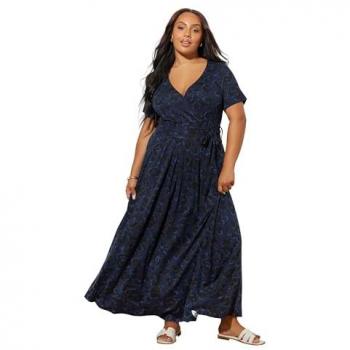 Navy Leopard Flared Wrap Dress