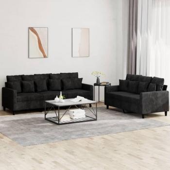 VidaXL Sofagarnitur 2-teilig mit Kissen Samt Schwarz