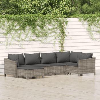 Canapé de Jardin 6 Pièces avec Coussins Gris en Rattan