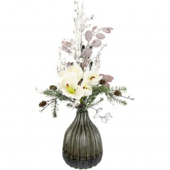 Winterzauber-Vase aus Keramik – Kunstpflanzen-Set mit Amaryllis und Zapfen