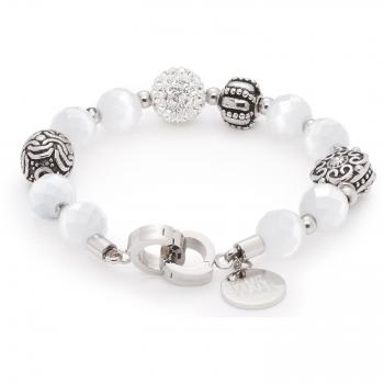 Leonardo Jewels Armband „Darlin's“ für Frauen, Weiß, Edelstahl & Transparentglas, 19,5 cm – 015899