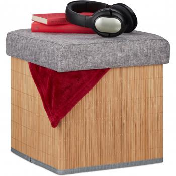Relaxdays Eco‑Friendly Padded Footstool with Built‑In Drawer