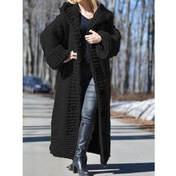 Hooded Plus Size Women's Braid Knit Cardigan Sweater Coat