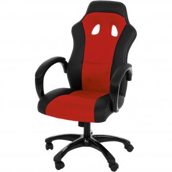 AC Design Imola Executive Chair – schwarz Kunstleder, rot Mesh‑Armlehnen, 61x120x67 cm