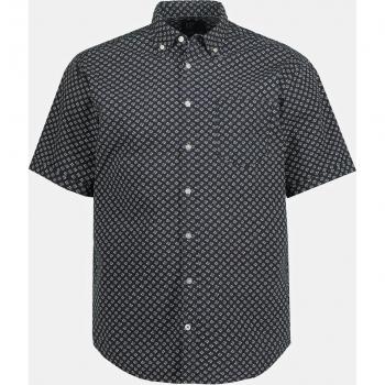 Camicia Nera Seersucker 7XL Uomo Cotone Mezze Maniche