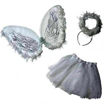 Pacchetto Trasformazione Angelica per Ragazze: Costume Bianco, Ali, Gonno