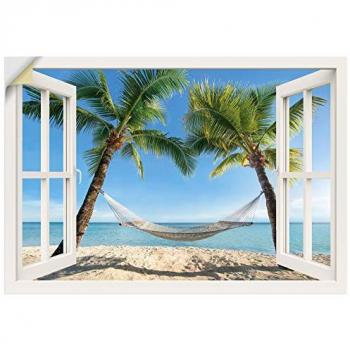 Fensterblick Palmenstrand Karibik Wandbild Alubild