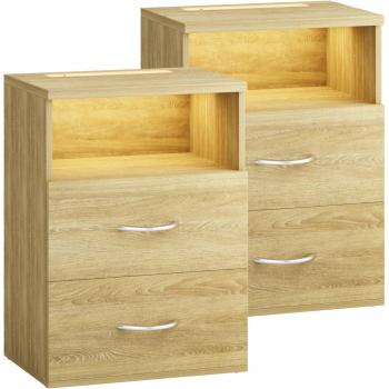 Comodino Touch con Illuminazione led 40x28x55cm Legno 2 cassetti Tavolino