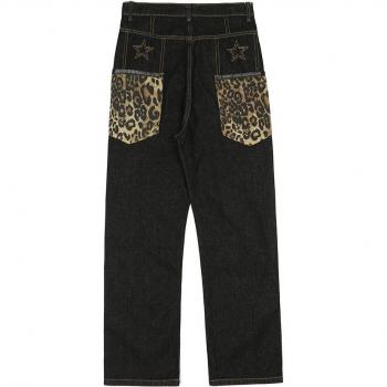 High Street Leopard Print Denim Pants for Men