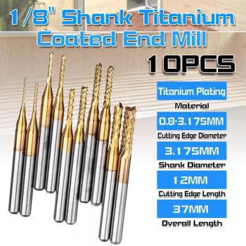 Durable 10Pcs CNC End Mill Bits with 1/8 Shank
