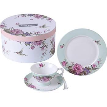 White Porcelain Watercolor Cup & Saucer Collection – 4‑Set, London Boutique Style