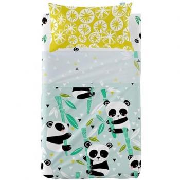 Sábanas para Cuna Panda Garden Blue 100x130 cm | 100% Algodón 150 TC