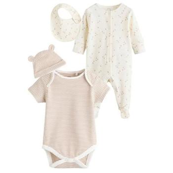 Next Neutrales Baby-Kleidungspaket: Schlafanzug, Body, Beanie & Bib (4 Stück, 0‑9 M.)