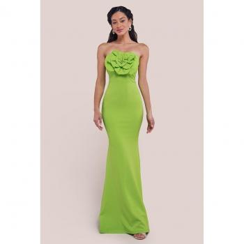 Goddiva Lime Bandeau Rose Maxi Dress