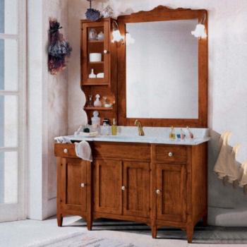 Mobile Bagno 129 cm in Legno con Lavabo, 4 Porte, 2 Cassetti e Specchio