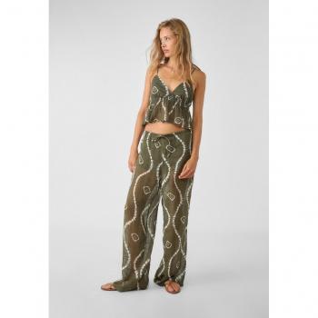 Stradivarius Geknotete Hose im Boho-Stil, Khaki-Farbton, Gr. XS