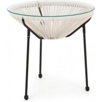 Parker Tavolino da Giardino 50x50 cm in Metallo e Vetro – Colore Bianco