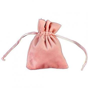 SACHET 4 BOURSES VELOURS ROSE PASTEL 8X10CM