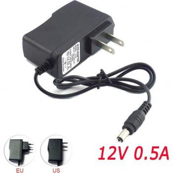 Convertisseur 500 mA pour bande lumineuse – Alimentation 100‑240 V, prise US/EU, interrupteur 5,5 mm × 2,1 mm
