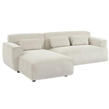 Ecksofa aus Cord mit linksseitiger Recamiere in Creme