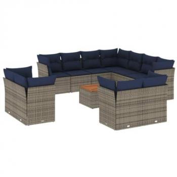 Set completo di sofà per esterni in polirattan grigio, 12 pezzi + cuscini
