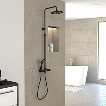 Colonne de douche Mécanique Noir Mat 133x28x52 cm