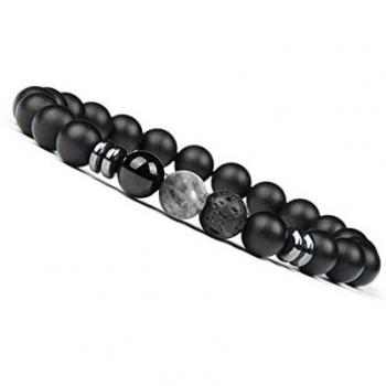GOOD.designs ® Bracciale Minimalista in Perle di Lava Nera e Onice per Stile Casual