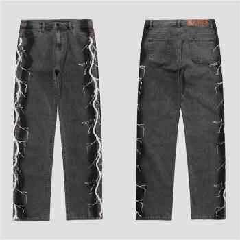 Men's Side Printed Denim Biker Jeans