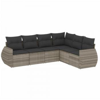 Garten-Sofagarnitur 6-tlg. Hellgrau mit Kissen aus Poly Rattan