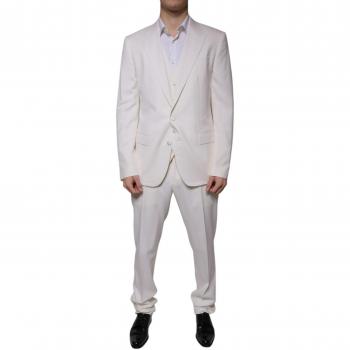 Luxury White Wool Silk Business Suit – Single Breasted, XL