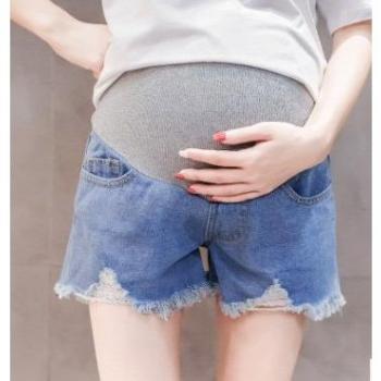 Short de maternité en denim, taille élastique, pour femmes enceintes