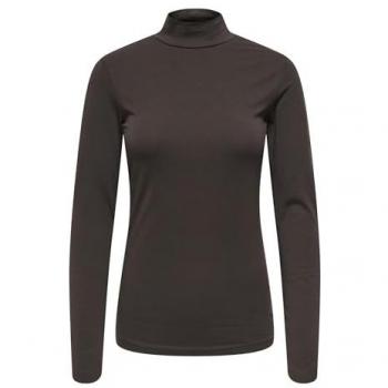 Schokobraunes JDY Stehkragen‑T-Shirt „New Turtle Neck“ – Damen, Jersey‑Material