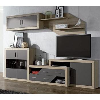 Ensemble décoratif : TV, haut, bas, buffet et 2 étagères – couleur chêne graphite