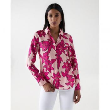 Camisa de mujer satinada con estampado de flores